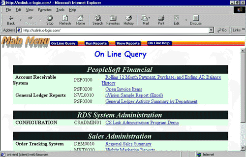 On Line Query Menu